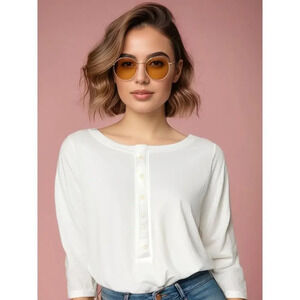 Vintage Backroad Blues Women's Medium White Long Sleeve Blouse Casual Spring Top